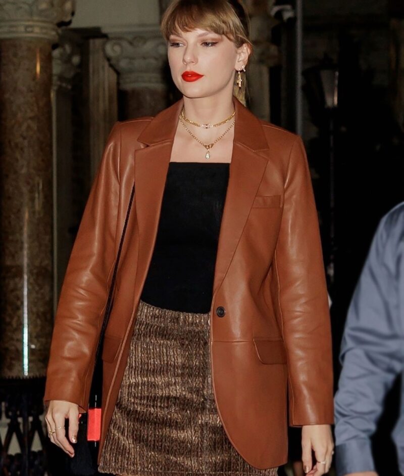 Taylor Swift Brown Leather Blazer